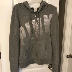 PINK ZIP FRONT HOODIE IN GREY 🔥